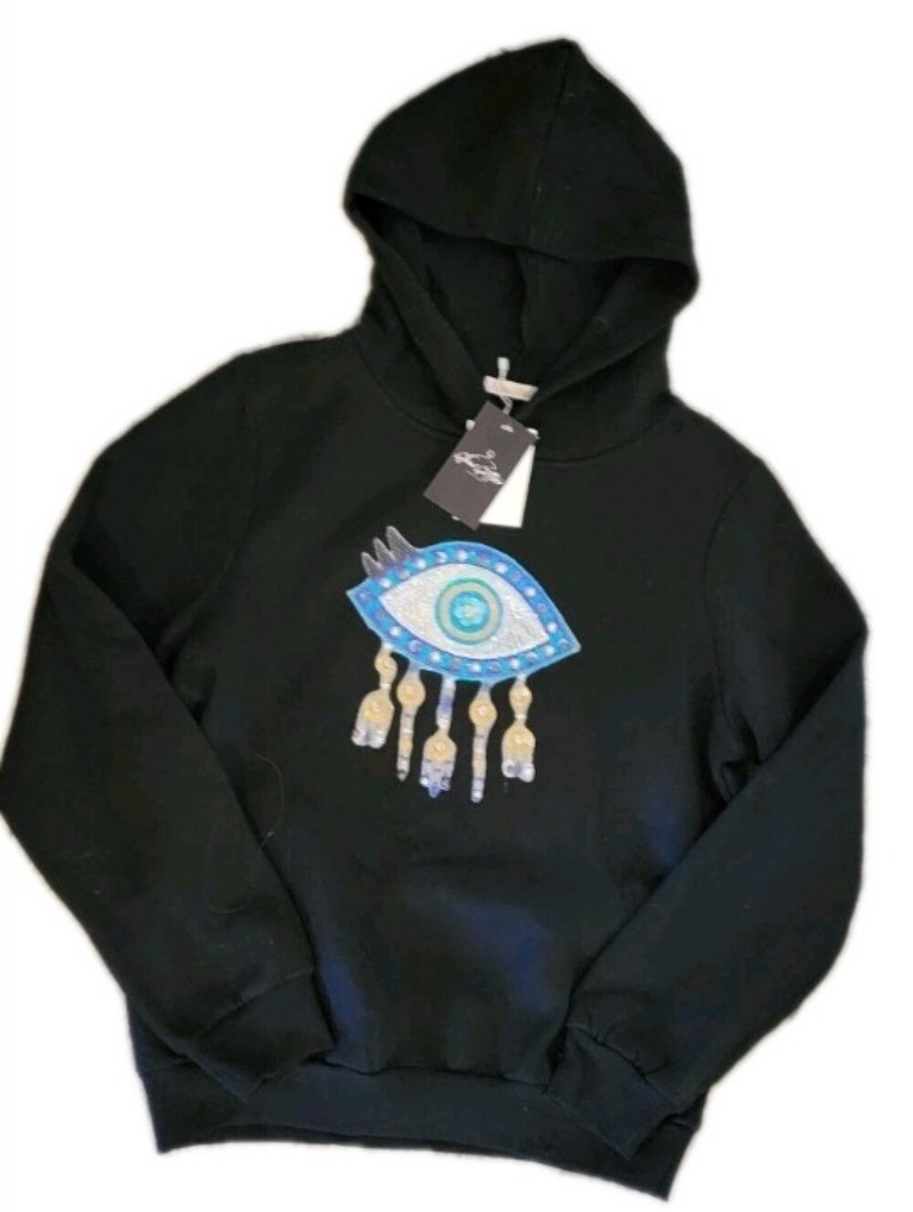 Evil Eye Embellished Hoodie Sweatshirt Sequin Pearls Miao Miao Whimsigoth Grunge